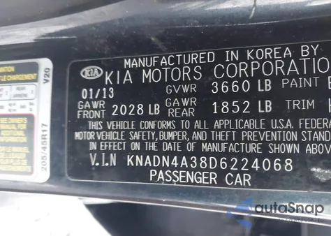 2013 Kia Rio Sx z USA, uszkodzony, nr VIN KNADN4A38D6224068